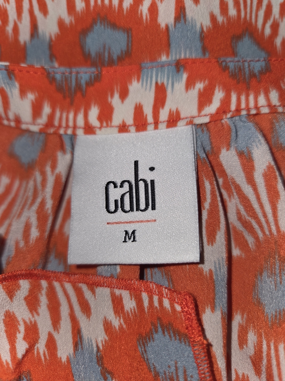 CAbi Orange and Light Blue Printed Ruffle V- Neck Tank - Picture 5 of 8